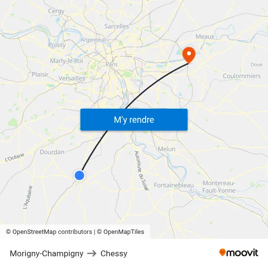 Morigny-Champigny to Chessy map