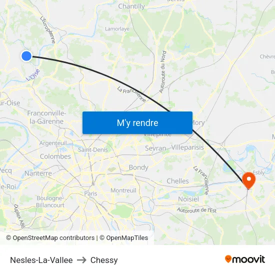 Nesles-La-Vallee to Chessy map
