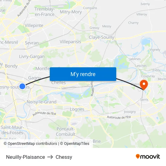 Neuilly-Plaisance to Chessy map