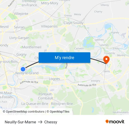 Neuilly-Sur-Marne to Chessy map