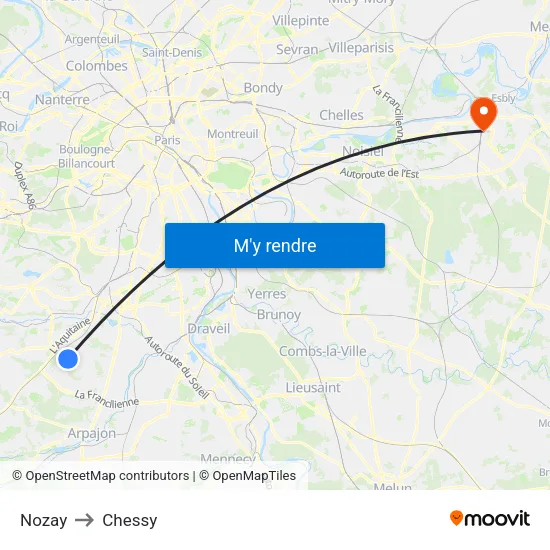 Nozay to Chessy map