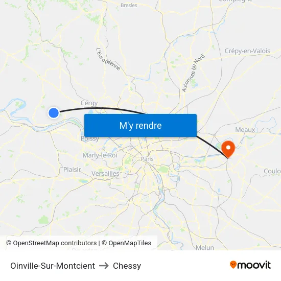 Oinville-Sur-Montcient to Chessy map