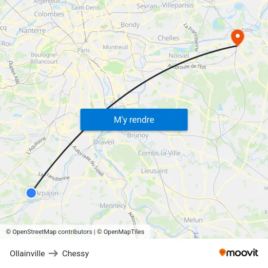 Ollainville to Chessy map