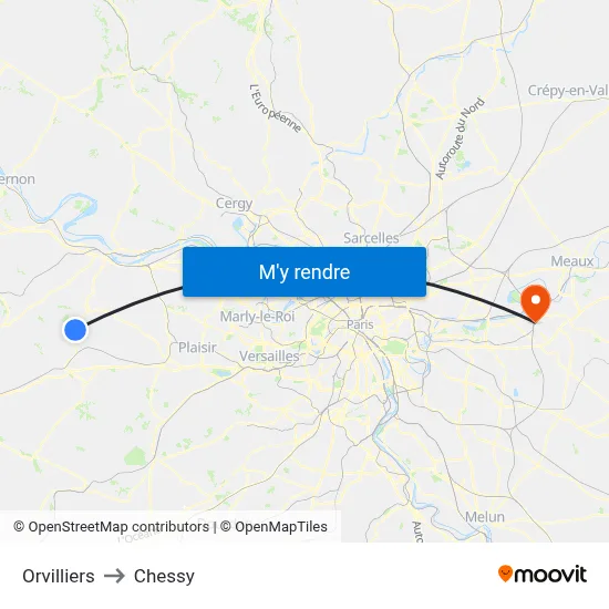 Orvilliers to Chessy map