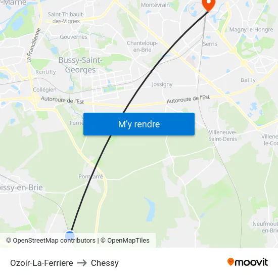Ozoir-La-Ferriere to Chessy map