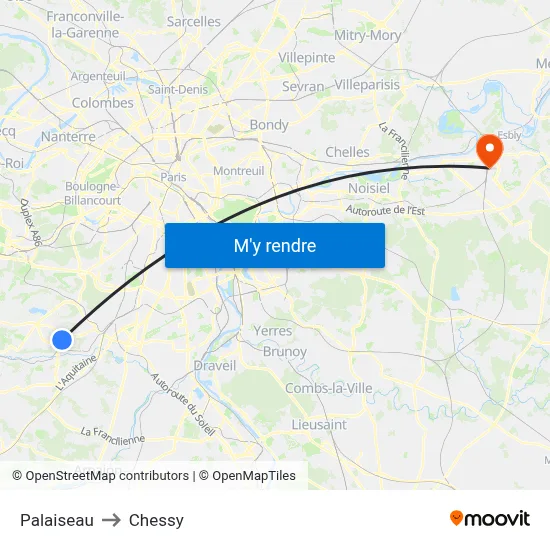 Palaiseau to Chessy map