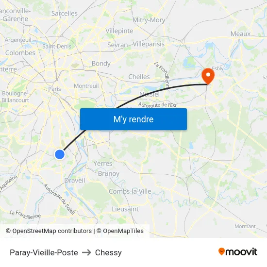 Paray-Vieille-Poste to Chessy map