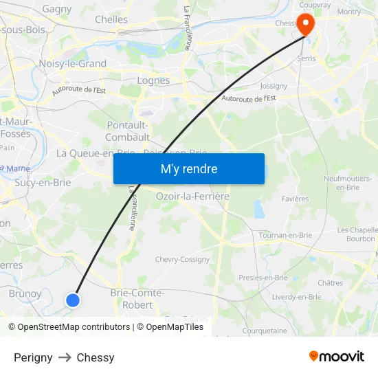 Perigny to Chessy map