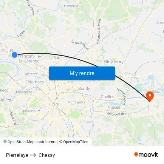 Pierrelaye to Chessy map