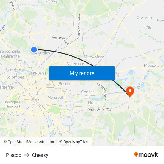 Piscop to Chessy map