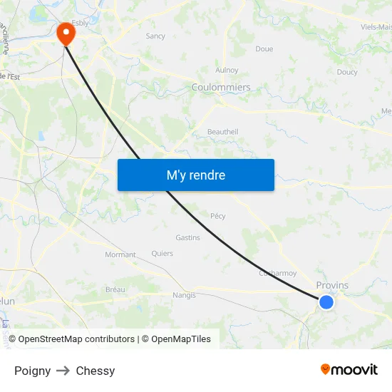 Poigny to Chessy map