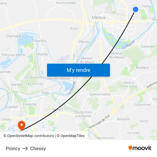 Poincy to Chessy map