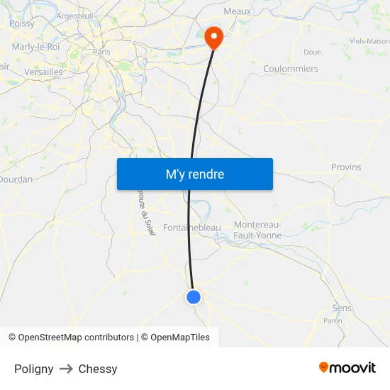 Poligny to Chessy map