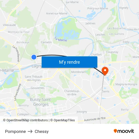 Pomponne to Chessy map