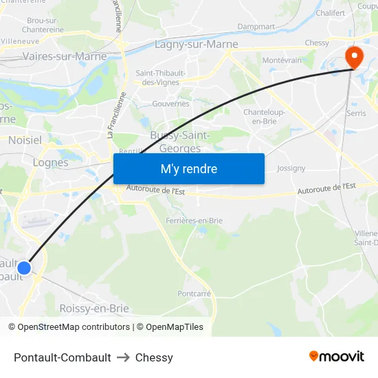 Pontault-Combault to Chessy map