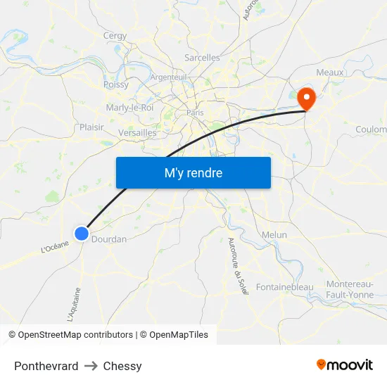 Ponthevrard to Chessy map