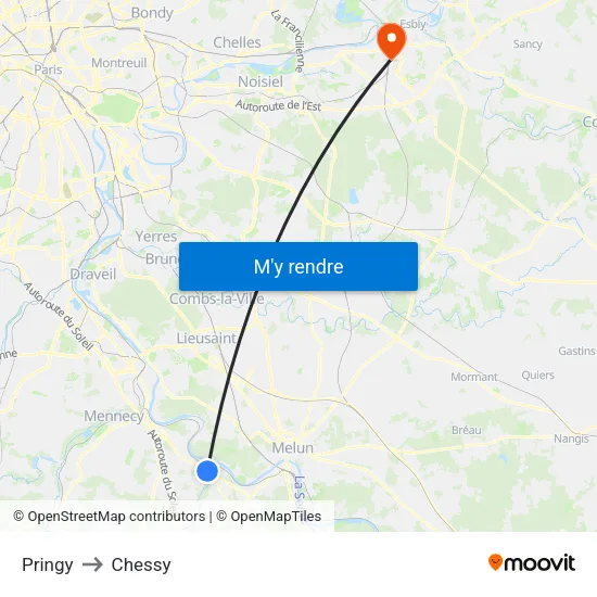 Pringy to Chessy map