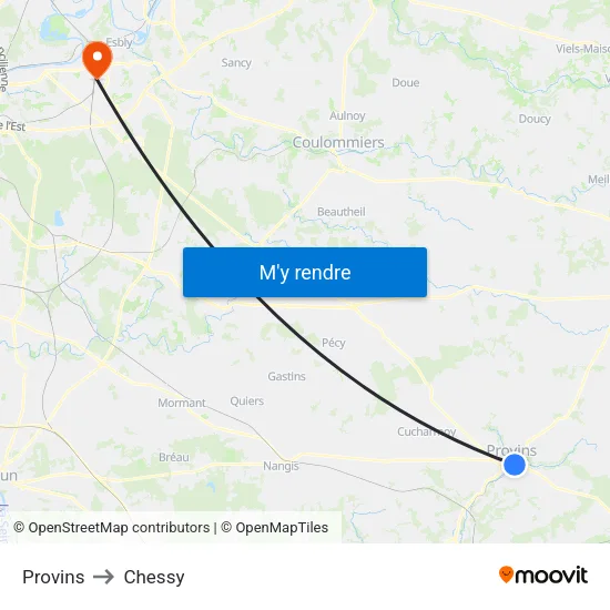 Provins to Chessy map