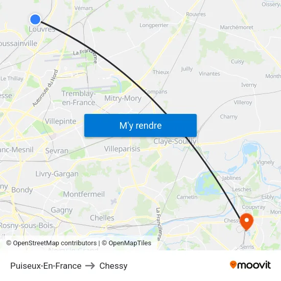 Puiseux-En-France to Chessy map