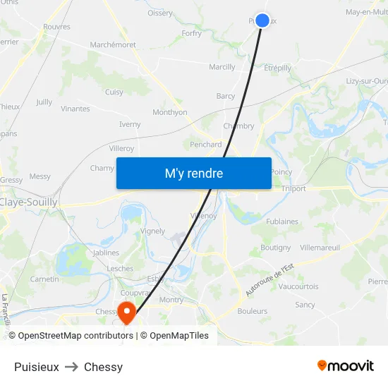Puisieux to Chessy map