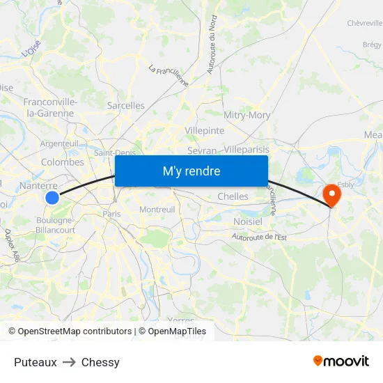 Puteaux to Chessy map
