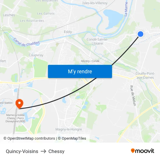 Quincy-Voisins to Chessy map