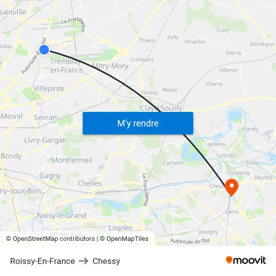 Roissy-En-France to Chessy map