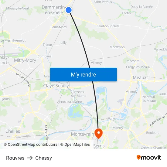 Rouvres to Chessy map