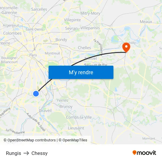 Rungis to Chessy map