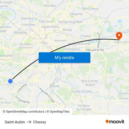 Saint-Aubin to Chessy map