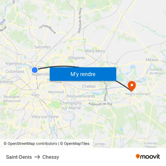 Saint-Denis to Chessy map