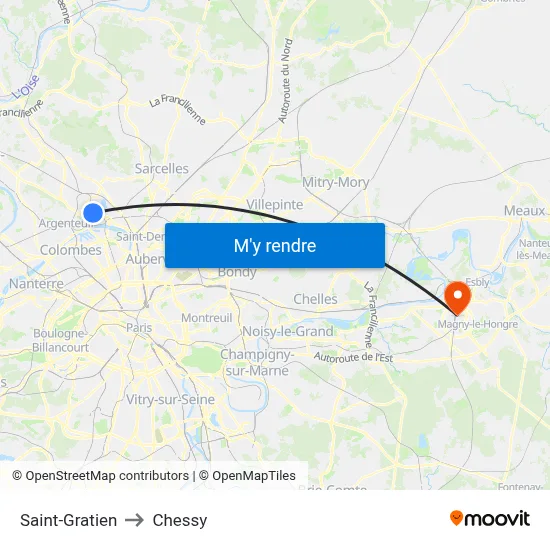 Saint-Gratien to Chessy map