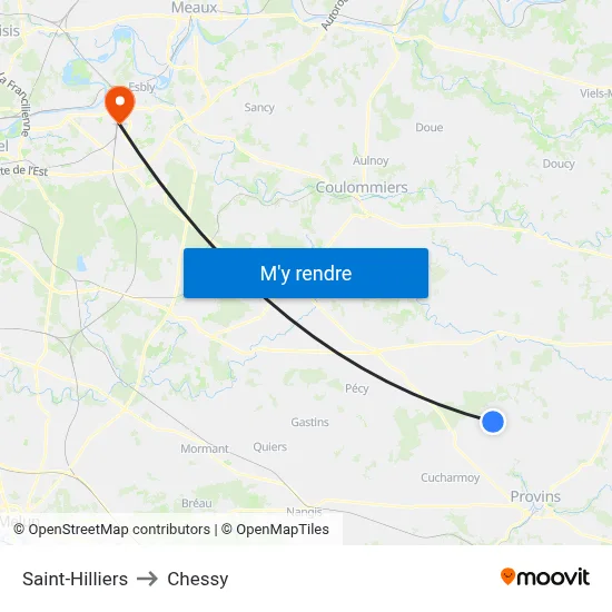 Saint-Hilliers to Chessy map