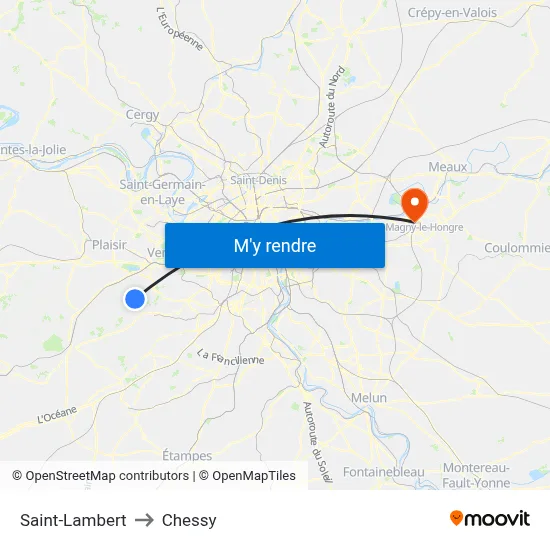 Saint-Lambert to Chessy map