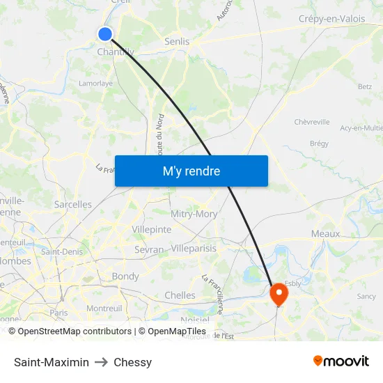 Saint-Maximin to Chessy map