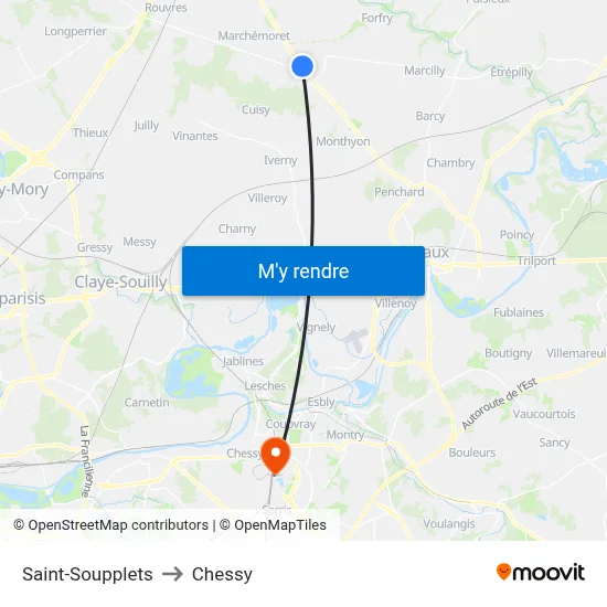 Saint-Soupplets to Chessy map