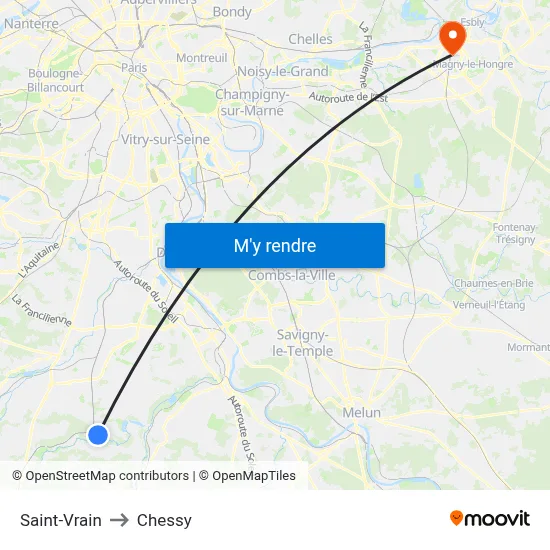 Saint-Vrain to Chessy map