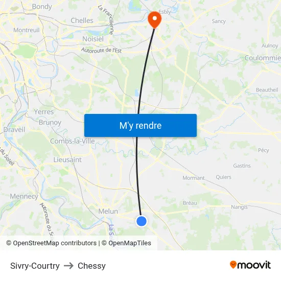 Sivry-Courtry to Chessy map