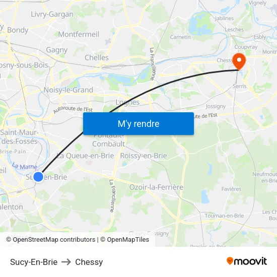 Sucy-En-Brie to Chessy map
