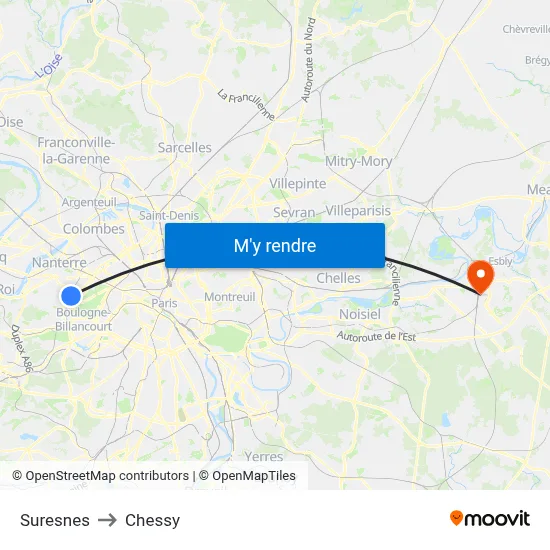 Suresnes to Chessy map