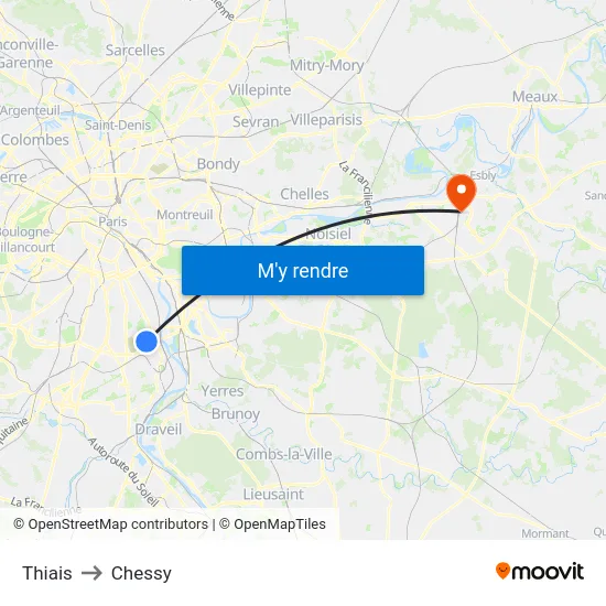 Thiais to Chessy map