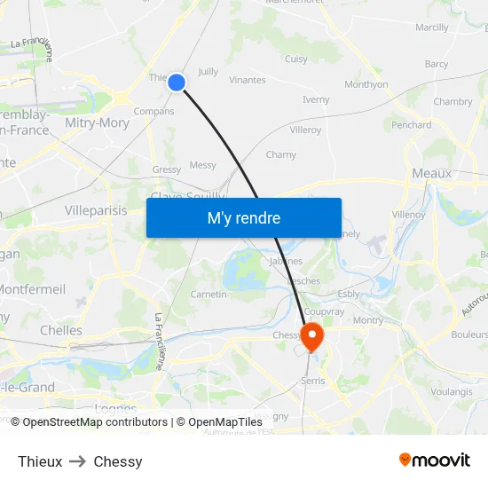 Thieux to Chessy map