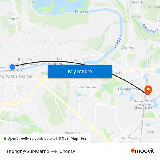 Thorigny-Sur-Marne to Chessy map
