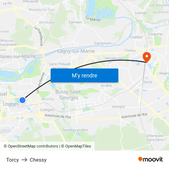 Torcy to Chessy map