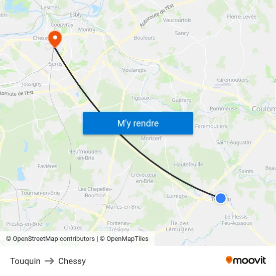 Touquin to Chessy map