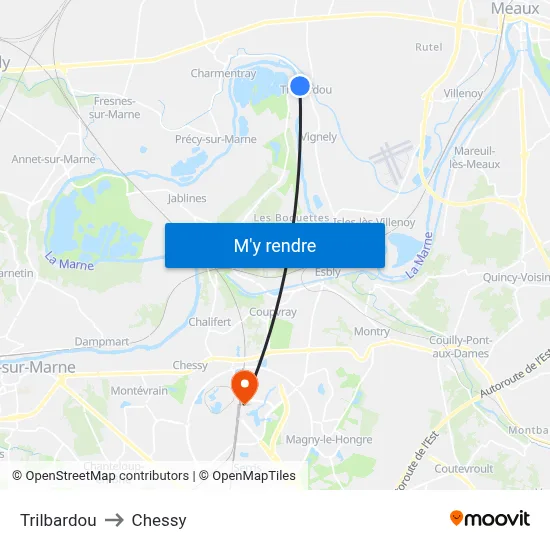 Trilbardou to Chessy map