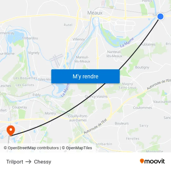Trilport to Chessy map
