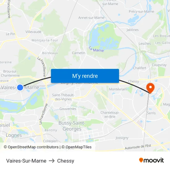Vaires-Sur-Marne to Chessy map