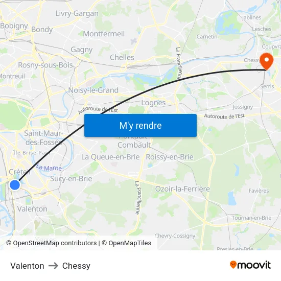 Valenton to Chessy map