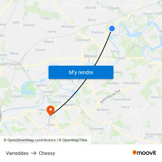 Varreddes to Chessy map